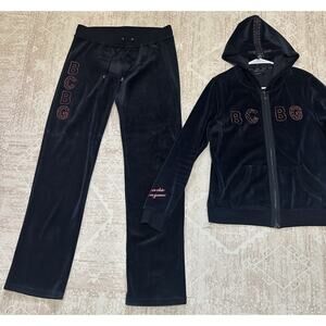 Women's Rare BCBG MAX AZRIA Rhinestones Black Yoga Lounge Sexy Sweatsuit Set M/L